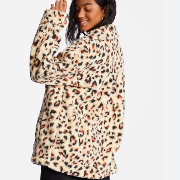 Billabong Fairbanks Button-Up Teddy Bear Jacket Animal Leopard Print - Picture 4 of 5